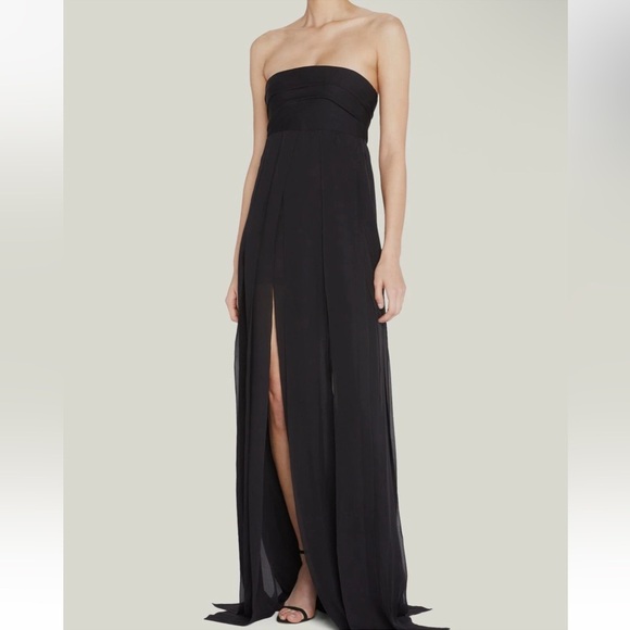 Oscar De La Renta Black Drape Strapless Silk Column Gown Dress - Size 00 - Picture 1 of 9